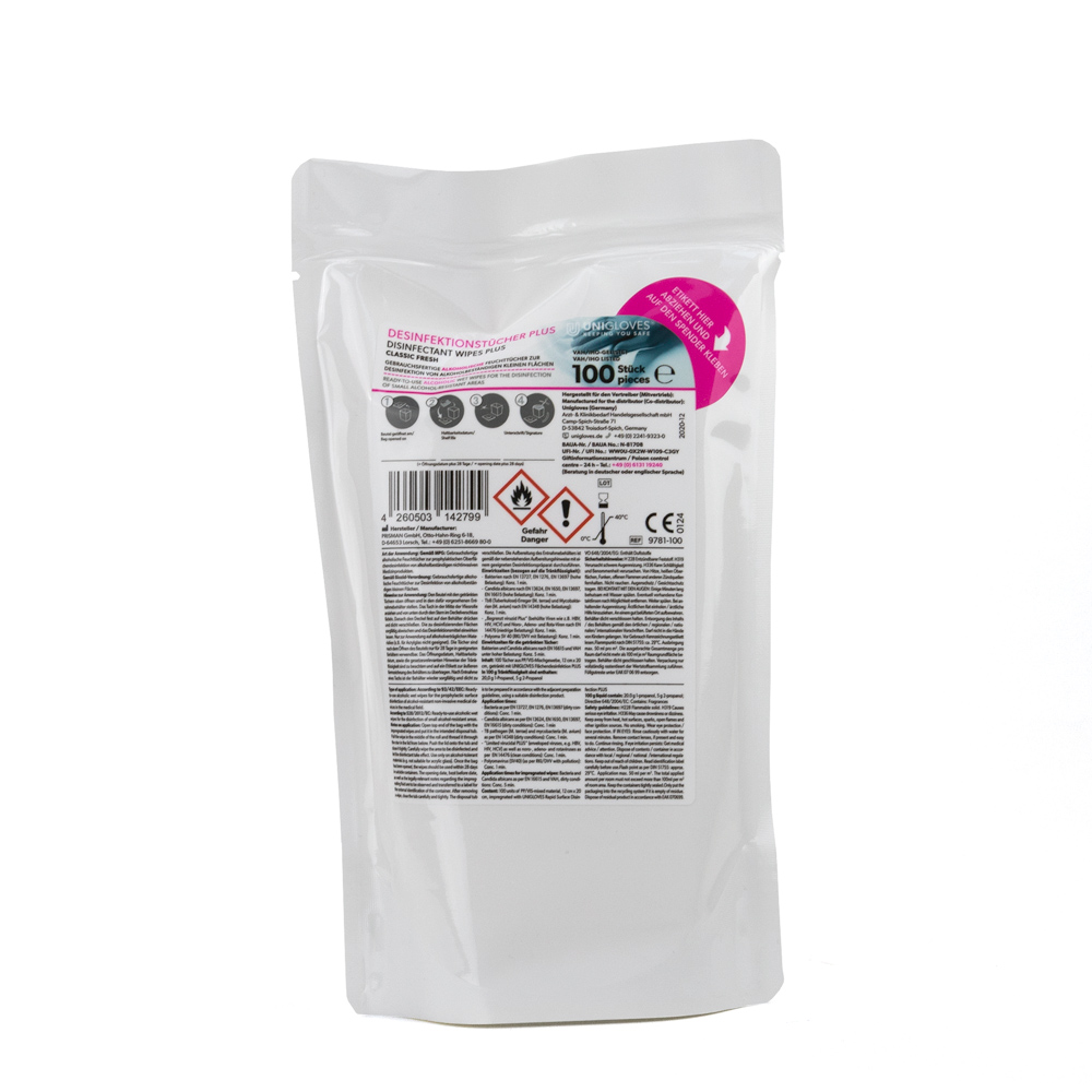 Unigloves Desinfektionstücher Plus-Classic Fresh- Nachfüllbeutel - 100 St.