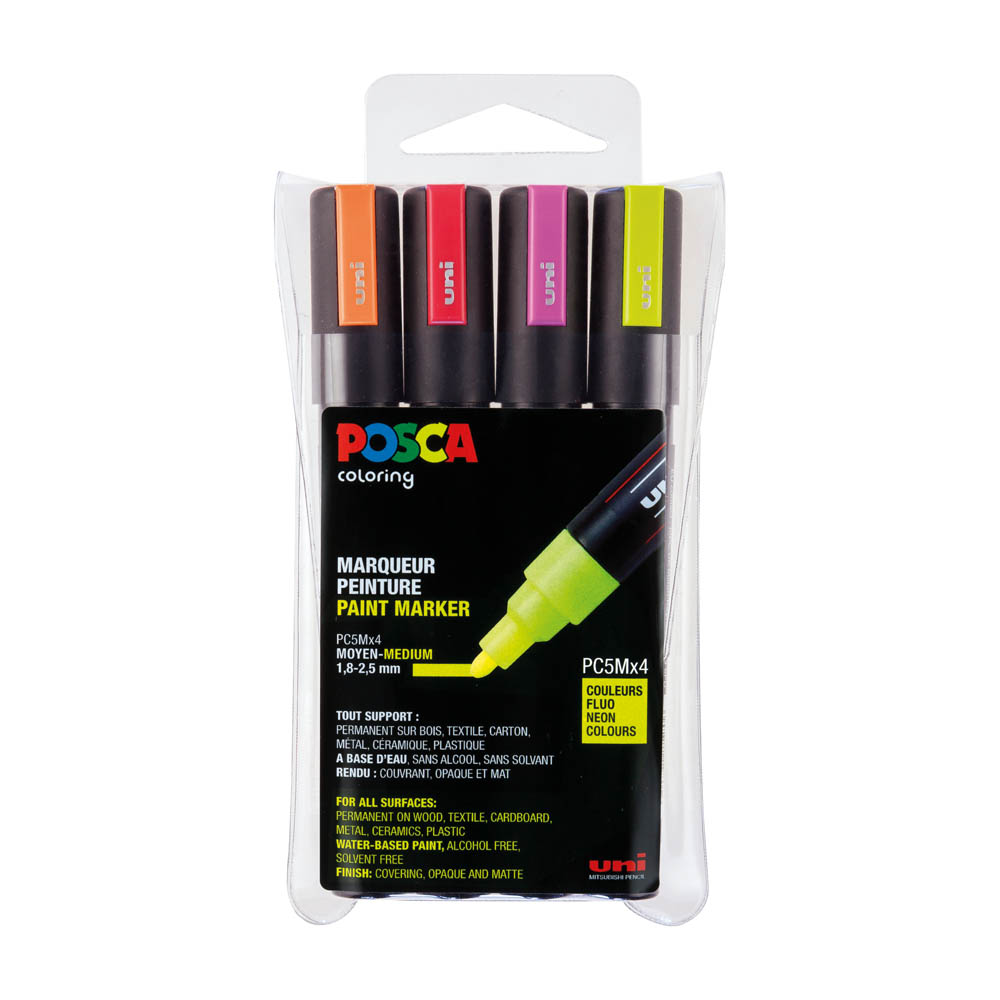 UNI Marker POSCA PC-5M Fluorescent Set of 4